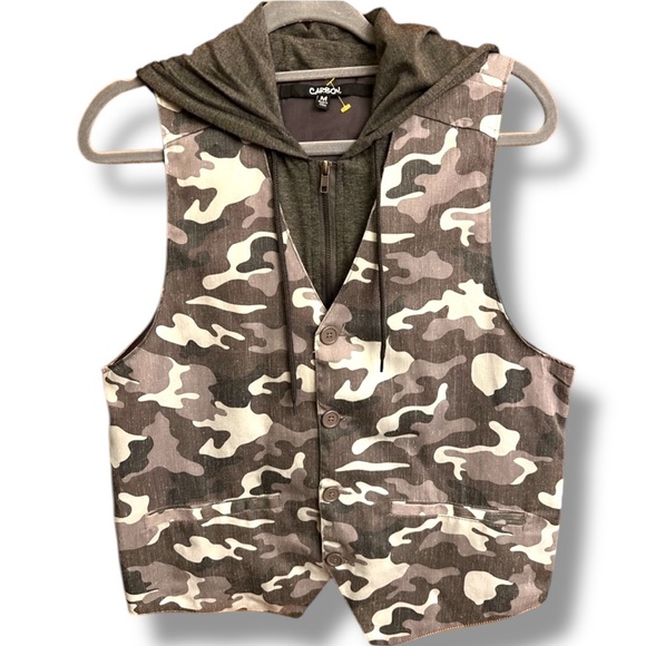 Carbon casual, hooded button up hidden zipper vest - Picture 1 of 7